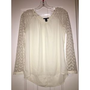 Off-white Forever 21 Blouse with Lace Sleeves